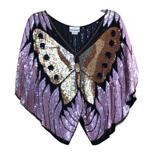 Shomax Womens Beautiful 100%Silk Butterfly Sequin Blouse See Measurements M/L